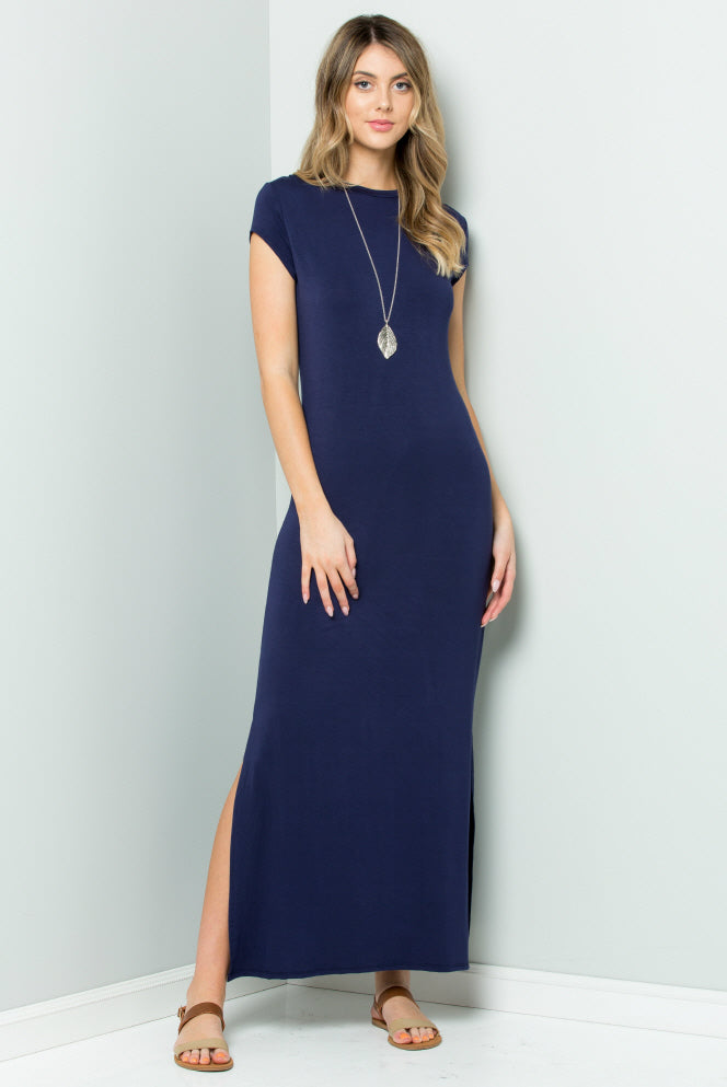 Solid Maxi Dress with Side Slit | eBay
